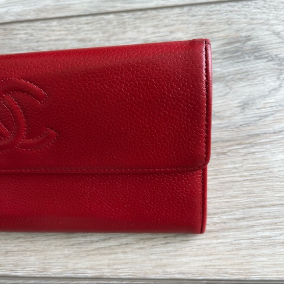 Chanel Red Caviar Leather Timeless CC Large Gusset Long Flap Wallet - Picture 3 of 17
